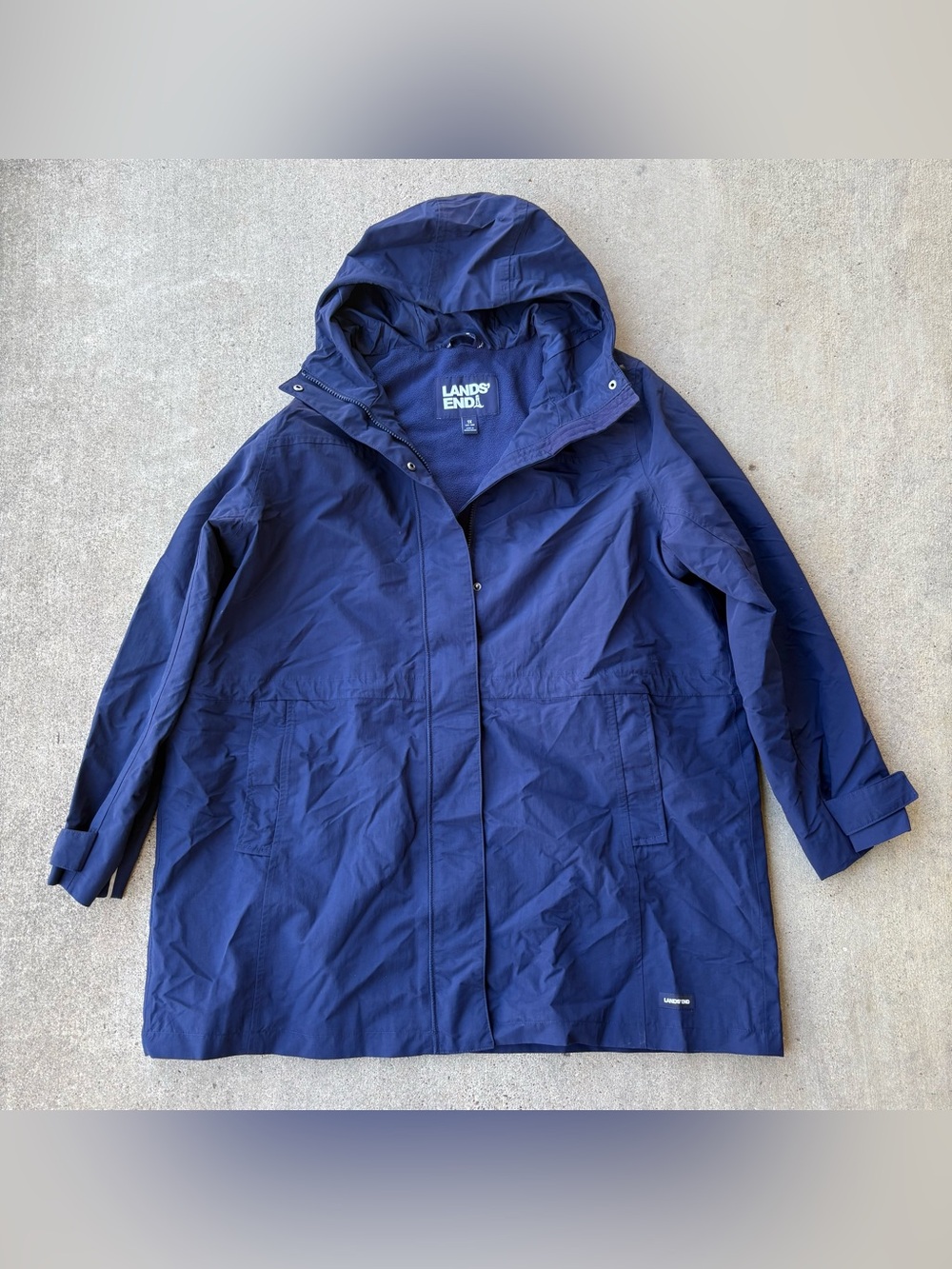 Lands' End Women's Hooded Rain Outdoor Jacket Navy Blue size 1X